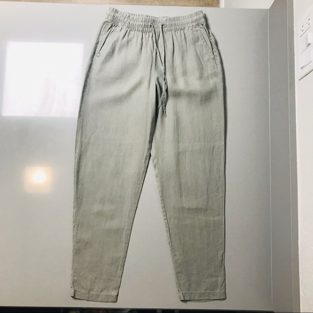 100% Linen Khaki Green Sage Pants - Picture 6 of 7